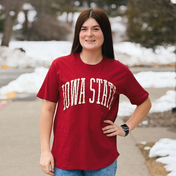 Pressbox Women's Iowa State Flower Pattern Cardinal T-Shirt